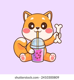 Cute Shiba Inu Dog Drinking Boba Milk Tea With Bone Cartoon
Vector Icon Illustration. Animal Drink Icon Concept Isolated
Premium Vector. Flat Cartoon Style