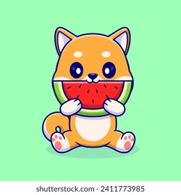 Cute Shiba Inu Dog Eating Watermelon Cartoon Vector Icon
Illustration. Animal Fruit Icon Concept Isolated Premium
Vector. Flat Cartoon Style