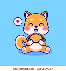 Cute Shiba Inu Dog Eating Taco Cartoon Vector Icon 
Illustration. Animal Food Icon Concept Isolated Premium 
Vector. Flat Cartoon Style 