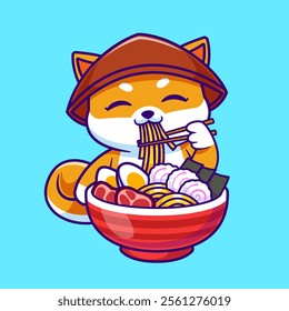 Cute Shiba Inu Dog Eating Ramen Noodle Cartoon Vector Icon 
Illustration. Animal Food Icon Concept Isolated Premium 
Vector. Flat Cartoon Style