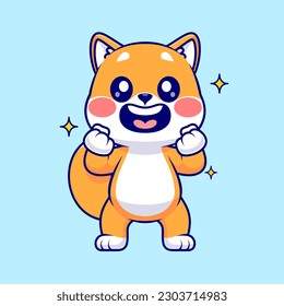 Cute Shiba Inu Dog Excited Cartoon Vector Icon Illustration. Animal Nature Icon Concept Isolated Premium Vector. Flat Cartoon Style