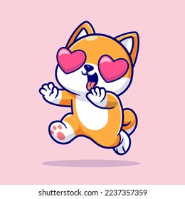 Cute Shiba Inu Dog Fall In Love Cartoon Vector Icon Illustration. Animal Love Icon Concept Isolated Premium Vector. Flat Cartoon Style