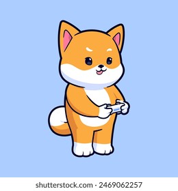 Cute shiba inu dog with gamepad cartoon vector icon illustration. Flat style animal cartoon logo mascot