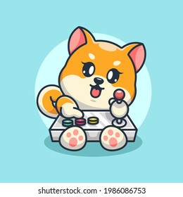 Cute shiba inu dog gaming cartoon design