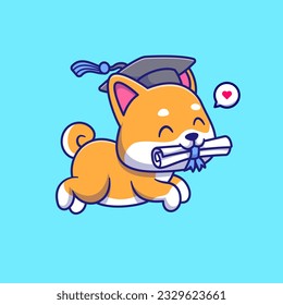 Cute Shiba Inu Dog Graduation Cartoon Vector Icon Illustration. Animal Education Icon Concept Isolated Premium Vector. Flat Cartoon Style