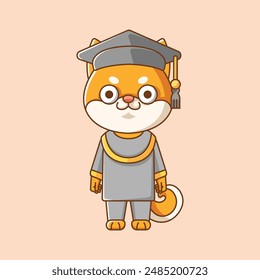 Cute shiba inu dog graduation animal kawaii chibi character mascot illustration outline style design set