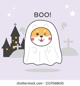 Cute shiba inu dog with Halloween ghost costumes