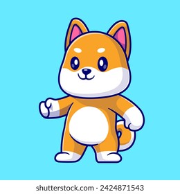 Cute Shiba Inu Dog Hand Fist Cartoon Vector Icon Illustration. Animal Nature Icon Concept Isolated Premium Vector. Flat Cartoon Style