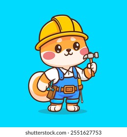 Cute Shiba Inu Dog Handyman Holding Hammer Cartoon 
Vector Icon Illustration. Animal Profession Icon Concept 
Isolated Premium Vector. Flat Cartoon Style 