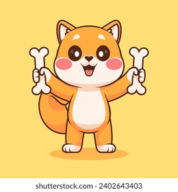 Cute Shiba Inu Dog Holding Bone Cartoon Vector Icon
Illustration. Animal Food Icon Concept Isolated Premium
Vector. Flat Cartoon Style