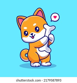 Ilustración del Vector de Caricatura Hug Hug Hug Shiba Inu. Concepto de icono de la naturaleza animal Vector Premium aislado. Estilo de dibujo plano