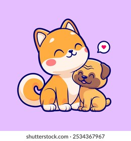 Icono lindo del Vector de la historieta del perro del perro del perro del bebé del abrazo del perro de Shiba Inu 
Ilustración. Concepto de icono de Naturaleza animal aislado Premium 
Vector. Estilo plano de la historieta 