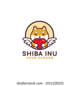 Cute Shiba Inu Dog Huging Heart Care Logo Mascot Baby Shop