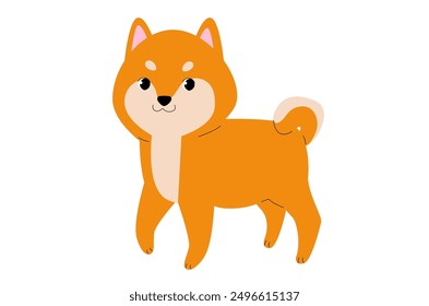 Netter Shiba Inu Hund einzeln auf weißem Hintergrund. Japanische Hunde brüten. Glückliche Welpen-Illustration. Einfaches, flaches Vektordesign für den Druck.