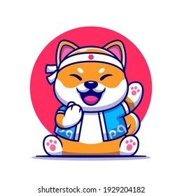 Cute Shiba Inu Dog With Japanese Costume Cartoon Vector Icon Illustration. Animal Fashion Icon Concept Isolated Premium Vector. Flat Cartoon Style