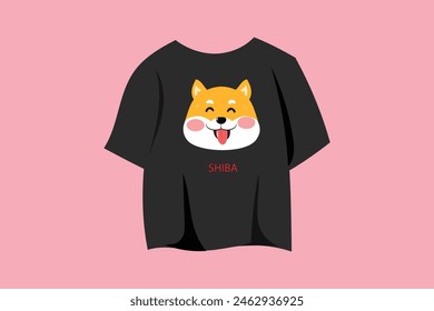 Lindo Shiba Inu perro japonés traje de dibujos animados en el diseño de la camiseta