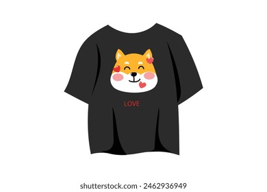 Lindo Shiba Inu perro japonés traje de dibujos animados en el diseño de la camiseta