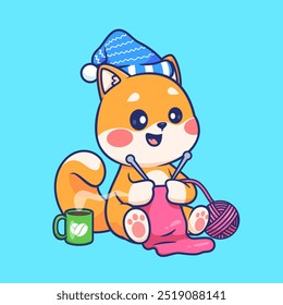 Nette Shiba Inu Hund Stricken Stoff und trinken Kaffee Cartoon
Vektorsymbolgrafik. Animal Fashion Icon Konzept einzeln
Premium-Vektor. Flacher Cartoon-Stil