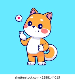 Perro chiba inu con símbolo de amor coreano Ilustración de vectores de dibujos animados a mano. Vector Premium Aislado De Concepto De Icono De Amor Animal. Estilo de dibujo plano