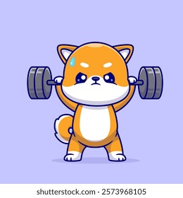 Cute Shiba Inu Dog Lifting Barbell Cartoon Vector Icon 
Illustration. Animal Sport Icon Concept Isolated Premium 
Vector. Flat Cartoon Style 