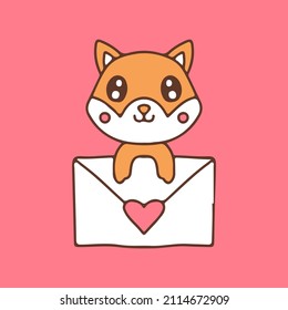 Cute shiba inu dog with love letter. Illustration for sticker and t shirt.