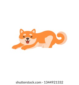 Cute Shiba Inu Dog Lying, Adorable Japan Pet Animal Cartoon Character Vector Illustration