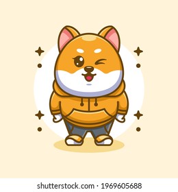 Cute shiba inu dog mascot cartoon design