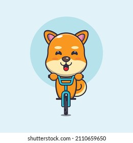 cute shiba inu dog mascot cartoon character ride on bicycle