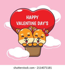 cute shiba inu dog mascot cartoon character illustration in valentine day