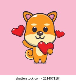 cute shiba inu dog mascot cartoon character illustration in valentine day