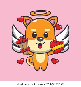cute shiba inu dog mascot cartoon character illustration in valentine day
