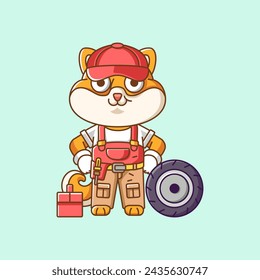 Cute Shiba inu Dog mechanic with tool at workshop cartoon animal character mascot icon flat style illustration concept set