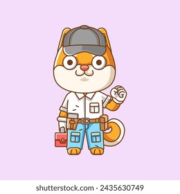 Cute Shiba inu Dog mechanic with tool at workshop cartoon animal character mascot icon flat style illustration concept set