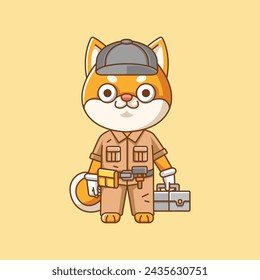 Cute Shiba inu Dog mechanic with tool at workshop cartoon animal character mascot icon flat style illustration concept set