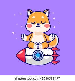 Cute Shiba Inu Dog Meditation Yoga On Rocket Cartoon Vector 
Icon Illustration. Animal Sport Icon Concept Isolated Premium 
Vector. Flat Cartoon Style 