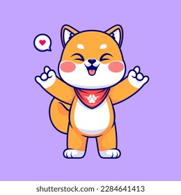 Cute Shiba Inu Dog With Metal Hand Pose Cartoon Vector Icon Illustration. Animal Nature Icon Concept Isolated Premium Vector. Flat Cartoon Style