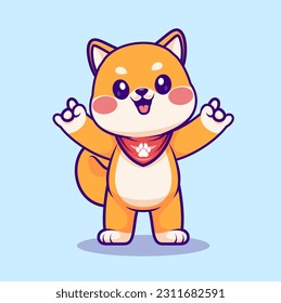 Cute Shiba Inu Dog With Metal Hand Cartoon Vector Icon Illustration. Animal Nature Icon Concept Isolated Premium Vector. Flat Cartoon Style