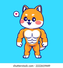 Cute Shiba Inu Dog Muscular Cartoon Vector Icon Illustration. Animal Sport Icon Concept Isolated Premium Vector. Flat Cartoon Style