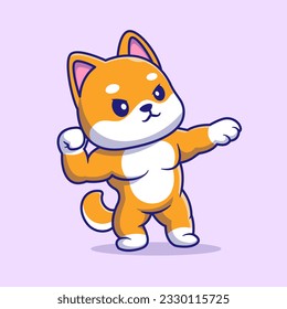 Cute Shiba Inu Dog Muscular Cartoon Vector Icon Illustration. Animal Sport Icon Concept Isolated Premium Vector. Flat Cartoon Style