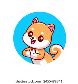 Perro Lindo Shiba Inu Con Ilustración De Icono De Vector De Dibujos Animados Namaste Pose. Icono de Naturaleza animal concepto de Vector Premium aislado. Estilo plano de dibujos animados