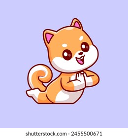 Perro Lindo Shiba Inu Con Ilustración De Icono De Vector De Dibujos Animados Namaste Pose. Icono de Naturaleza animal concepto de Vector Premium aislado. Estilo plano de dibujos animados