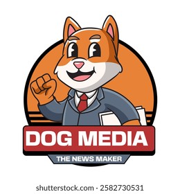 Cute Shiba Inu Dog News Maker holding Briefcase Mascot Cartoon Character Illustration