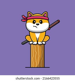 Cute Shiba Inu Dog Ninja Cartoon Vector Icon Illustration. Animal Icon Concept Isolated Premium Vector.