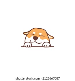 Cute Shiba Inu Dog Peeking Cartoon, Vector Illustration