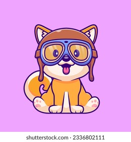 Cute Shiba Inu Dog Pilot Helmet Cartoon Vector Icon Illustration. Animal Transportation Icon Concept Isolated Premium Vector. Flat Cartoon Style