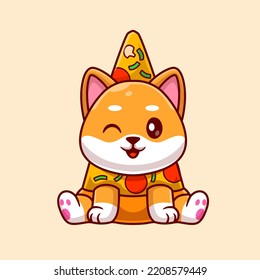 Cute Shiba Inu Hund Pizza Cartoon Vektorsymbol Illustration. Tierisches Lebensmittelsymbol Konzept isolierter Premium-Vektorgrafik. Flachbildkartonstil