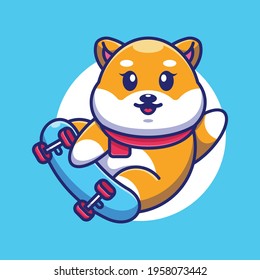 Cute shiba inu dog play skateboard cartoon