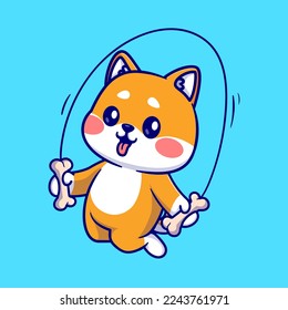 Perro Cute Shiba Inu Jugando A Ilustración Del Icono Del Vector De Caricatura De Salto Humano. Vector Premium Aislado De Icono De Deportes Animales. Estilo de dibujo plano