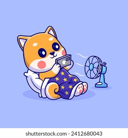 Cute Shiba Inu Dog Playing Phone with Fan and Blanket
Cartoon Vector Icon Illustration. Animal Technology Icon
Concept Isolated Premium Vector. Flat Cartoon Style