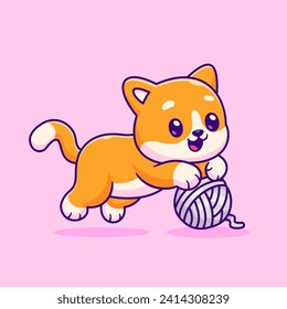 Cute Shiba Inu Dog Playing Yarn Ball Cartoon Vector Icon
Illustration. Animal Nature Icon Concept Isolated Premium
Vector. Flat Cartoon Style